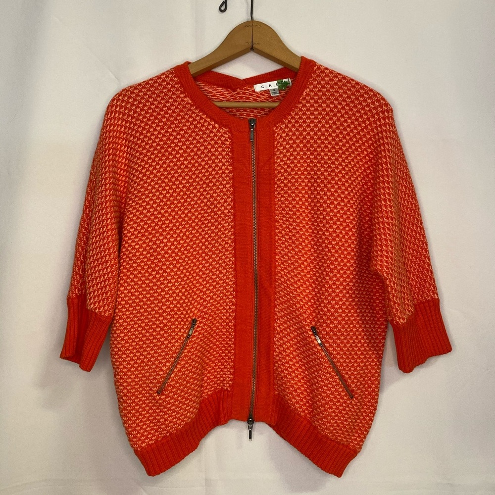 CAbi Orange Sweater Jacket Cardigan 3/4 Sleeve